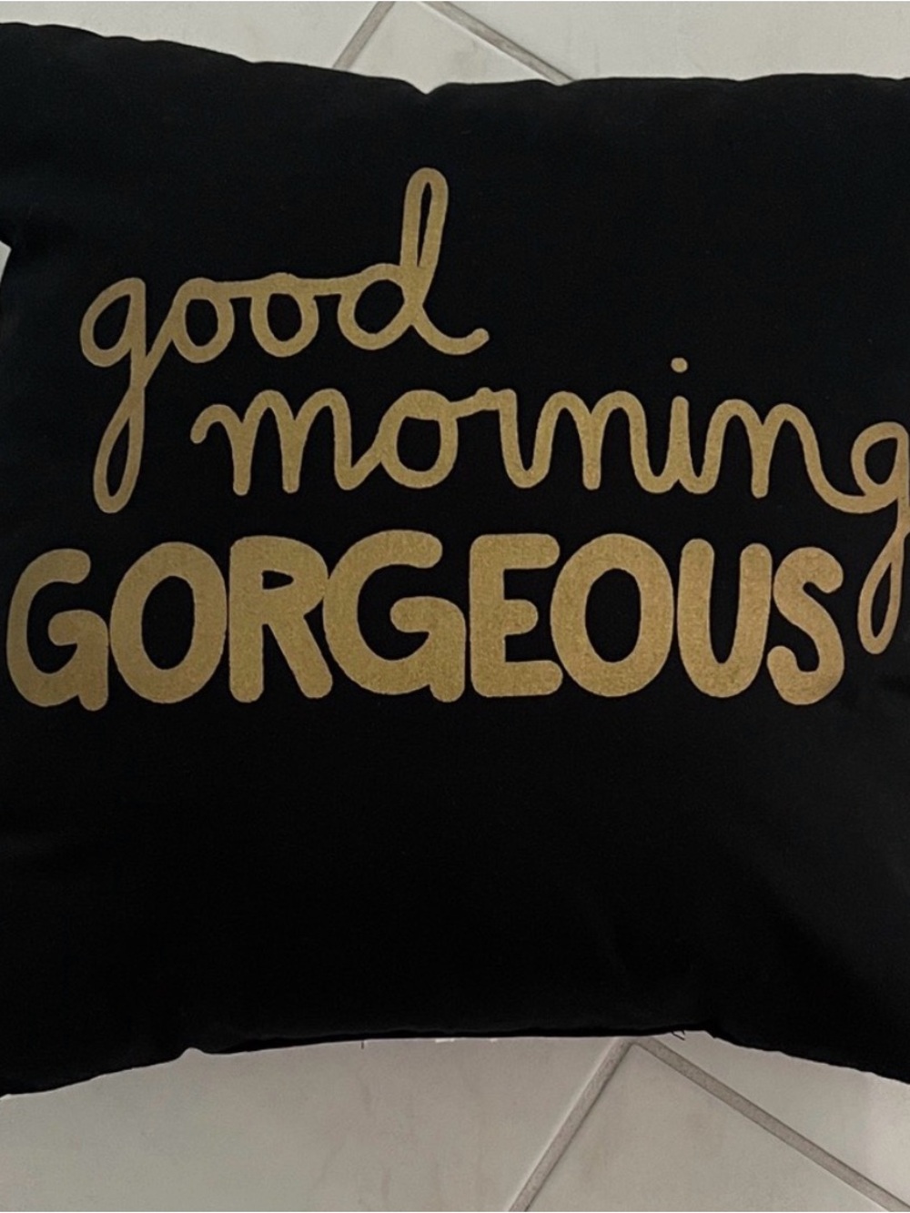 Good Morning Gorgeous Gold Script Pillow